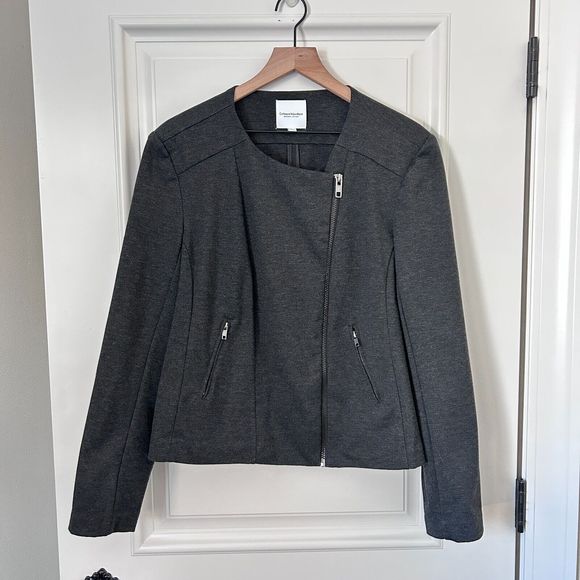 Catherine Malandrino Moto Jacket Size XXL Gray Knit Asymmetric Zipper Layering - Picture 2 of 8